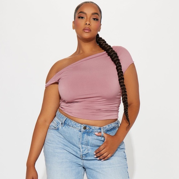 NWT One Shoulder Top Mauve Ruched Crop Top - Picture 1 of 5